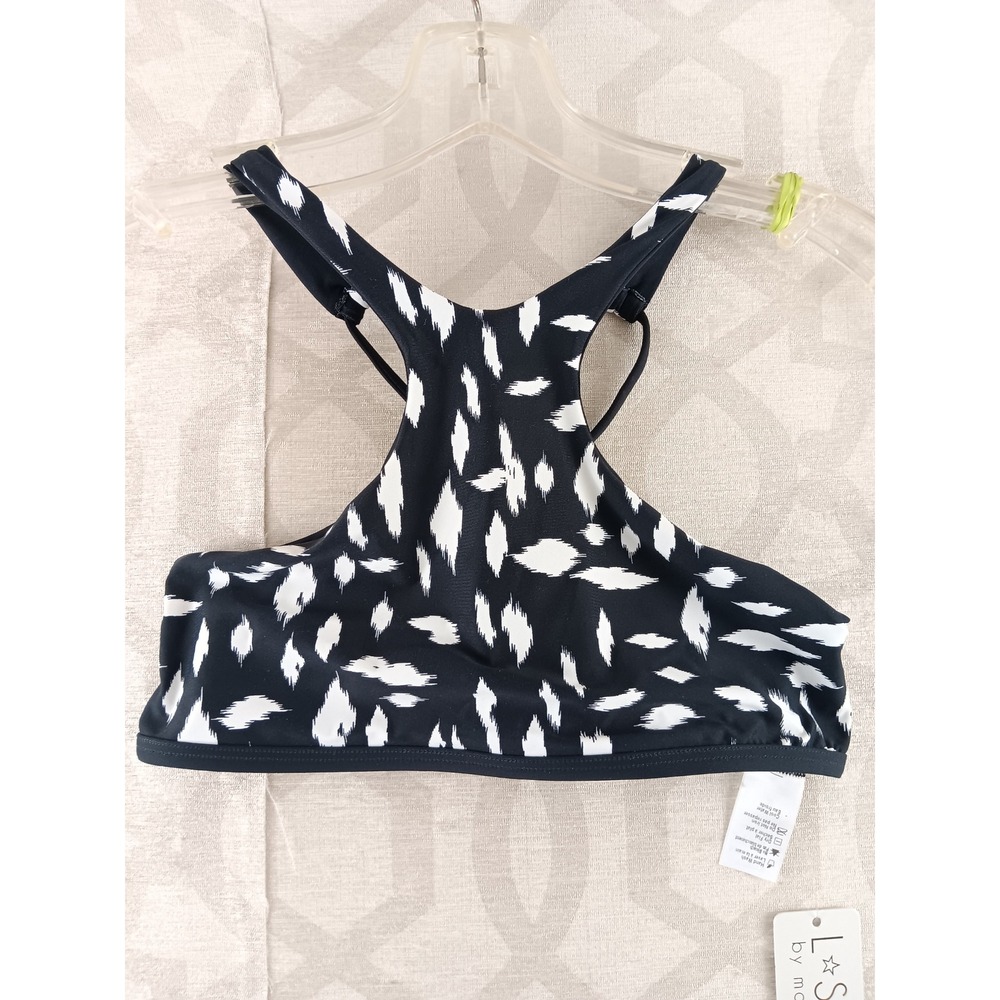 L Space by Monica Wise Black White Print Cross Back Halter‎ Bikini Top S - Picture 9 of 9